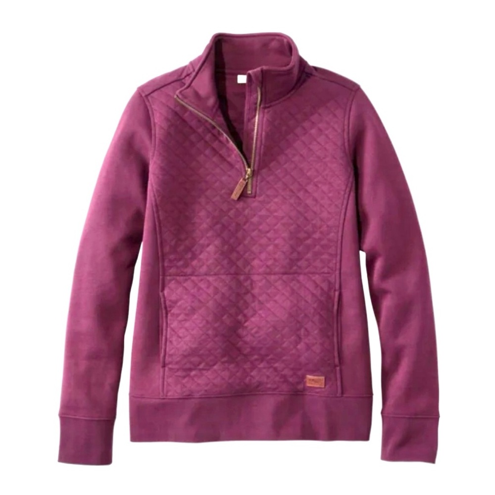 L.L. Bean Women's Quilted Quarter-Zip Pullover XS Muted Plum Preppy Athleisure